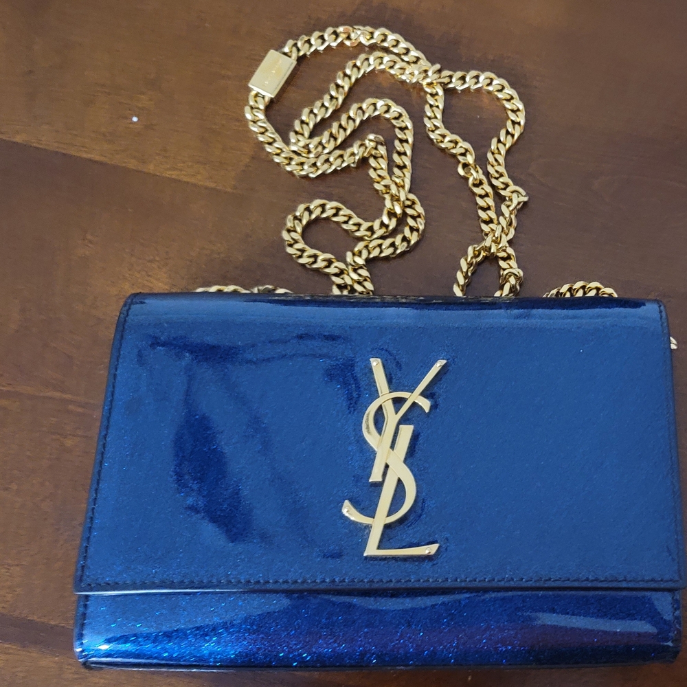 Yves Saint Laurent Blue and Gold Crossbody Bag